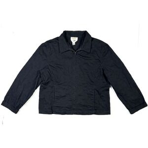 Talbots Jacket Women's Large Stretch Zip-Up Black Embroidered Long Sleeve